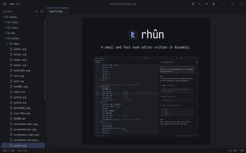 An image open in a rhun tab: the rhun social card, with its size and format in the status bar